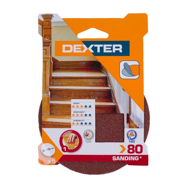 Abrasif Perceuse/Meuleuse Diametre 115 Grain 80 Lot De 5 Dexter