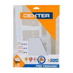 Lot de 5 feuilles abrasives DEXTER pour multiponceuse, grain 220