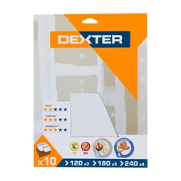 Lot de 10 feuilles abrasives DEXTER pour multiponceuse, grain 4x240,3x180,3x120