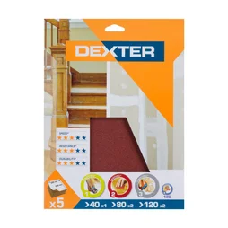 Lot de 5 feuilles abrasives DEXTER pour ponceuse manuelle, grain assortiment