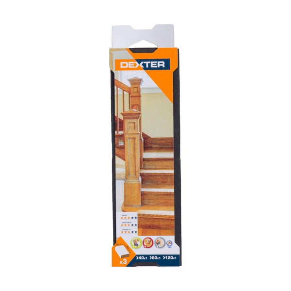 Bloc abrasif bois 225x70 grain assortis DEXTER 3 pc