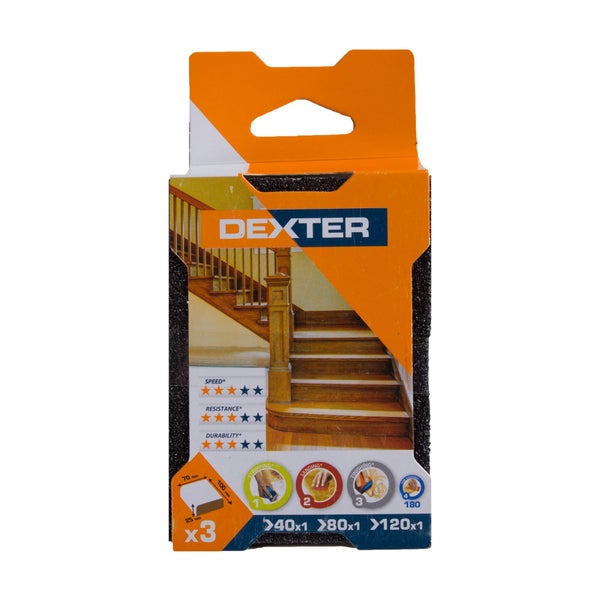 Bloc abrasif bois 100x70 grain assortis DEXTER 3 pc