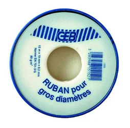 Ruban téflon, GEB, Ep. 0.2 x L.19 mm x L.15 m