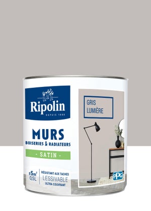 Peinture intérieur satiné mur, boiserie et radiateur RIPOLIN, gris lumière, 0.5 litre