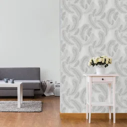 Papier Peint Vinyle Sur Intissé Plume Paillette Gris