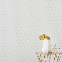 Papier Peint Vinyle Motif Geo Blanc/Or