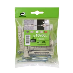 Cheville Multi Materiau 10X60Mm Avec Vis Sachet 10 Pieces