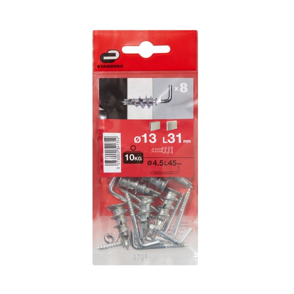 Lot De 8 Cheville Et Vis À Visser Standers, Diam.13 X L.31 Mm