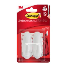 Lot de 2 crochets adhésif plastique design, COMMAND blanc 1.3 kg