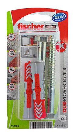 Chevilles Et Vis Duopower Fischer, Diam.14 X L.70 Mm
