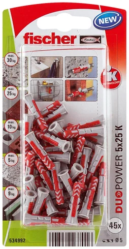 Lot de 45 chevilles universelles duopower 534992, FISCHER, Ø5 x L.25 mm
