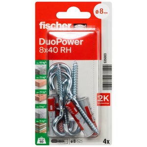 4 chevilles à visser nylon, Duopower, Ø.8 x 40 mm, WH, FISCHER Voir les détails du produit