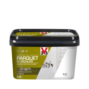 Peinture sol, parquet escalier Décolab V33, blanc satiné, 2.5L