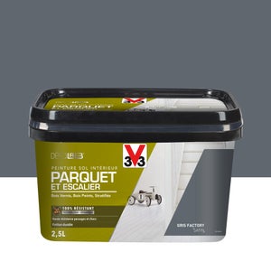 Peinture sol, parquet escalier Décolab V33, gris factory satiné, 2.5L