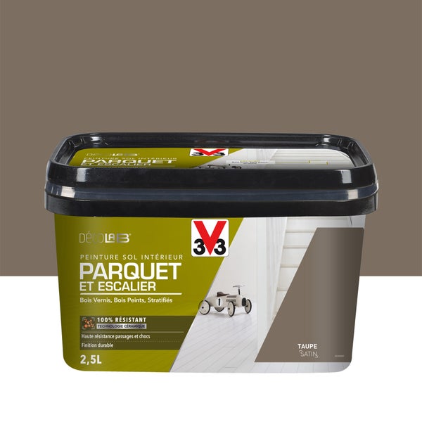 Peinture sol, parquet escalier Décolab V33, taupe satiné, 2.5L