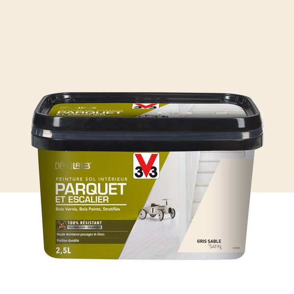 Peinture sol, parquet escalier Décolab V33, gris sable satiné, 2.5L
