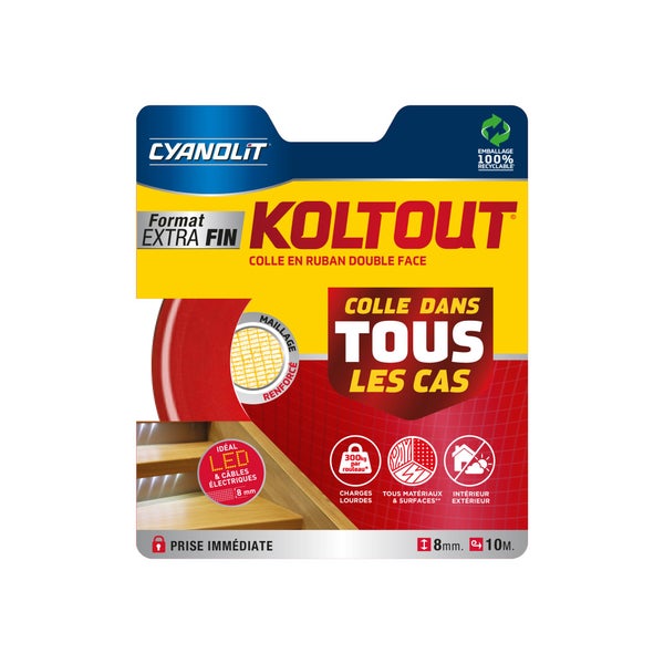 Ruban adhésif Double face incolore / transparent Koltout CYANOLIT L.10 m x l.8 mm