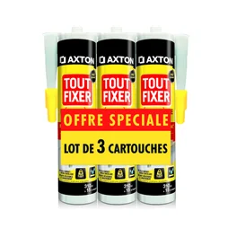 Lot de 3 cartouches colle mastic Tout Fixer, AXTON, 310 ml blanc