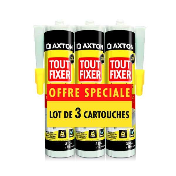 Lot de 3 cartouches colle mastic Tout Fixer, AXTON, 310 ml blanc