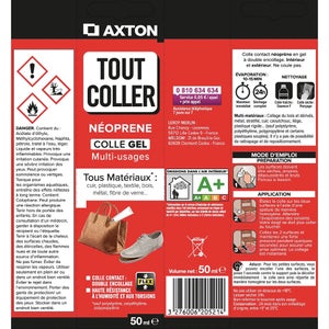 Colle néoprène gel Tout Coller, AXTON, 50 ml