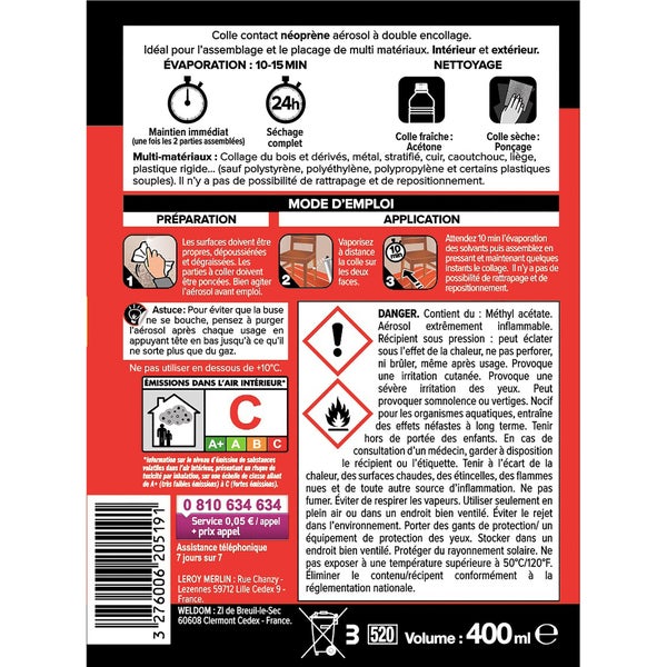 Colle aérosol néoprène Tout Coller AXTON, 400 ml