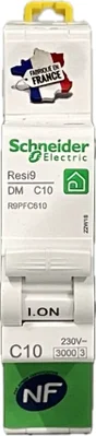 Disjoncteur peignable courbe C phase + neutre 10A Resi9 XP, SCHNEIDER ELECTRIC