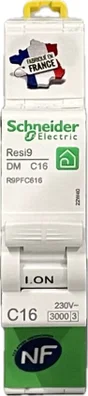 Disjoncteur peignable courbe C phase + neutre 16A Resi9 XP, SCHNEIDER ELECTRIC