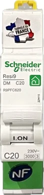 Disjoncteur peignable courbe C phase + neutre 20A Resi9 XP, SCHNEIDER ELECTRIC