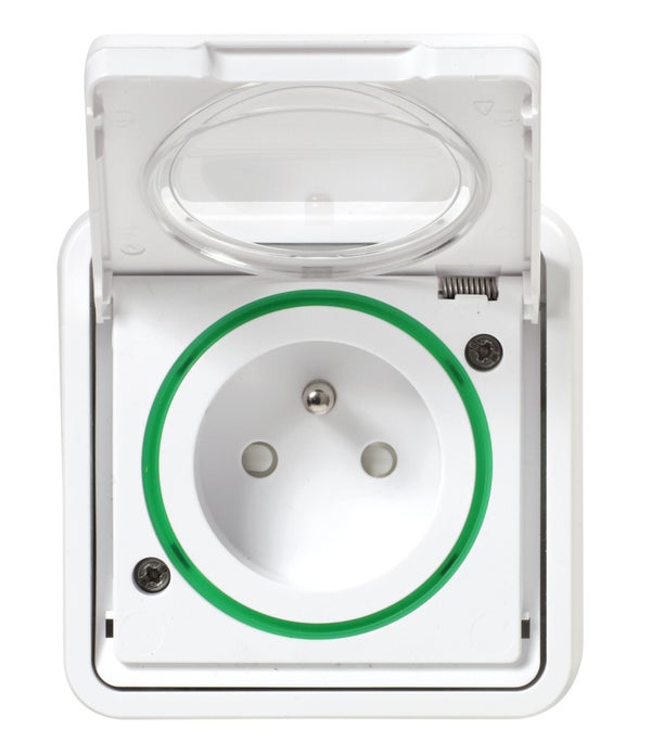 Prise avec terre étanche complet Mureva Styl, SCHNEIDER ELECTRIC, blanc