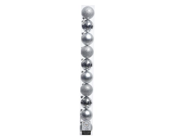 Boule Noel polystyrene d6cm argent brillant/mat/paillette lot de 10