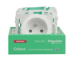 Lot De 5 Prises Avec Terre Odace, Schneider Electric, Blanc