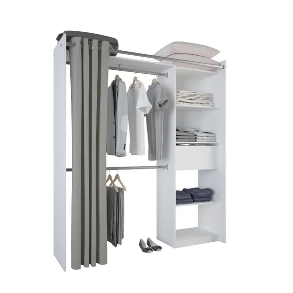 Kit dressing New star blanc avec rideau H.200 x l.122,8/177,2 x P.50 cm