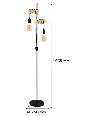 Lampadaire Droit Industriel, Bois, Marron, Eglo Townshend