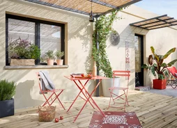 Table de jardin NATERIAL Flora carré rouge cocktail, 2 personnes