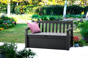 Banc coffre de jardin résine EDEN GARDEN gris, L.140 x H.84 x P.60 cm