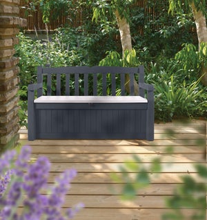 Banc coffre de jardin résine EDEN GARDEN gris, L.140 x H.84 x P.60 cm