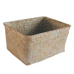 Panier en jonc de mer rectangle, naturel, Panama