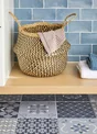 Panier en jonc de mer, cloche, Ethno zigzag, black n°0