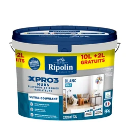 Peinture Mur, Plafond Et Boiserie Ripolin Xpro3 Blanc Mat, 12 L