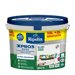 Peinture Mur, Plafond Et Boiserie Ripolin Xpro3 Blanc Satiné, 12 L