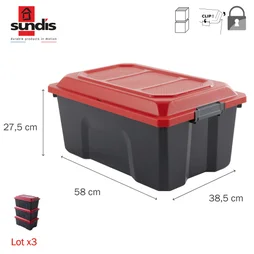Lot de 3 malles DIY SUNDIS 40L noir/rouge