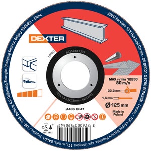 Disque de coupe pour acier T41, DEXTER, diam. 125 x 1.6 x 22.23 mm