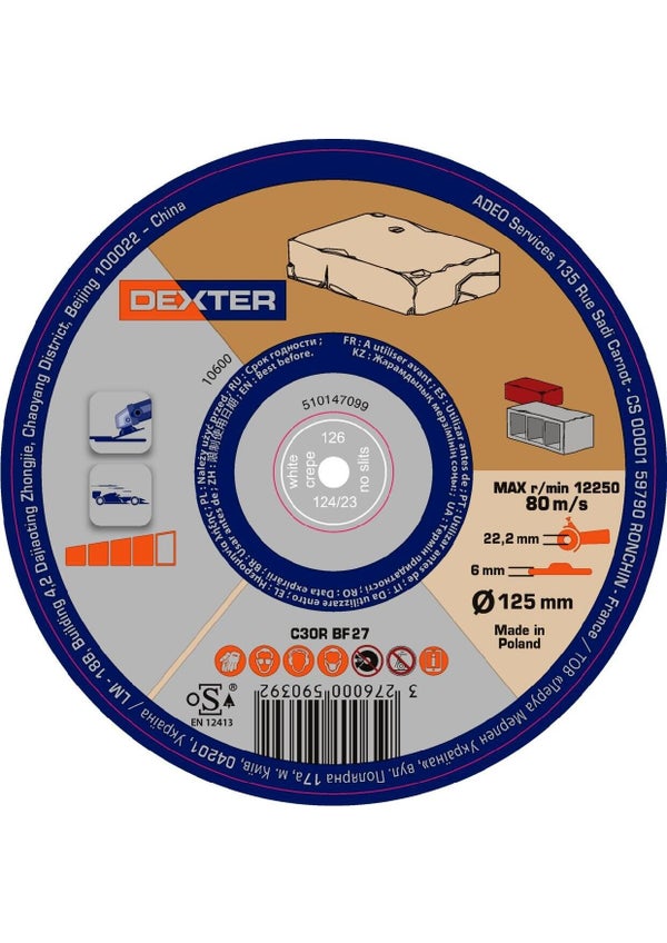 Disque À Ébarber Pour Pierre Dexter, Diam.125 X 6 X 22.2 Mm