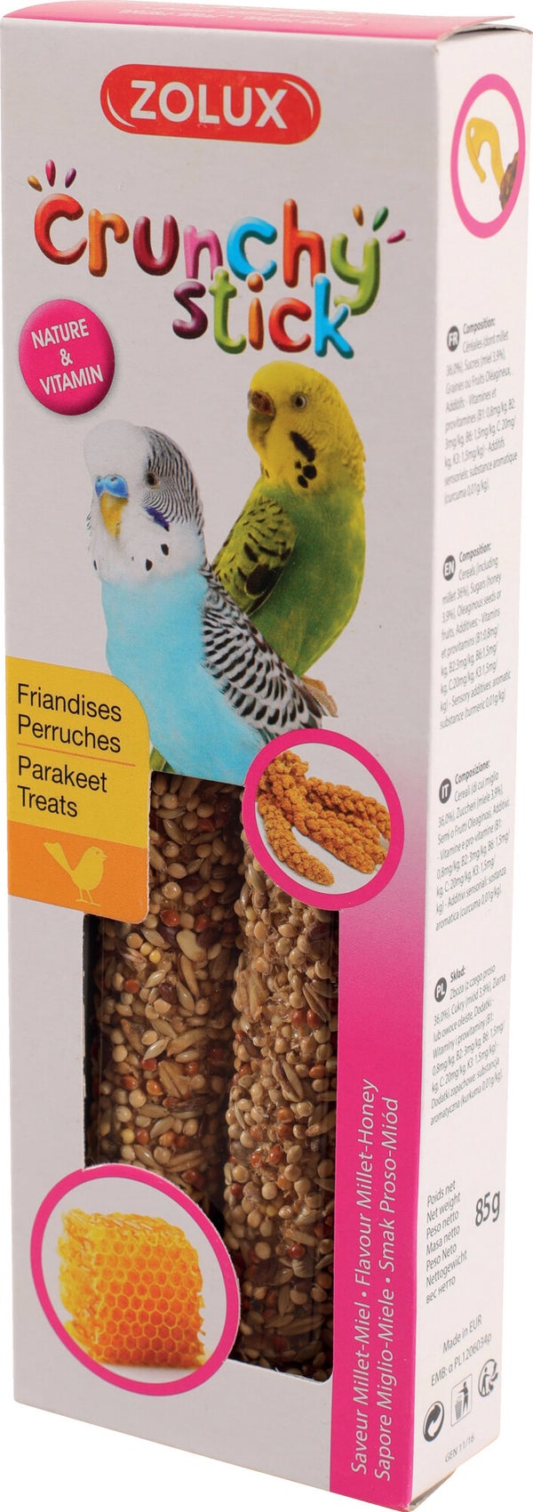Friandise perruche crunchy stick millet/miel 85