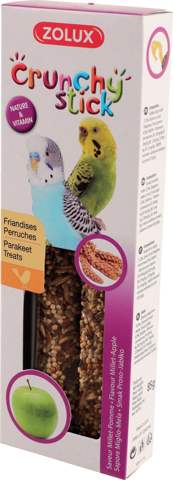 Friandise perruche crunchy stick millet/pomme 85
