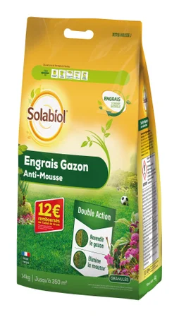 Engrais gazon antimousse SOLABIOL, 14kg, 350 m²