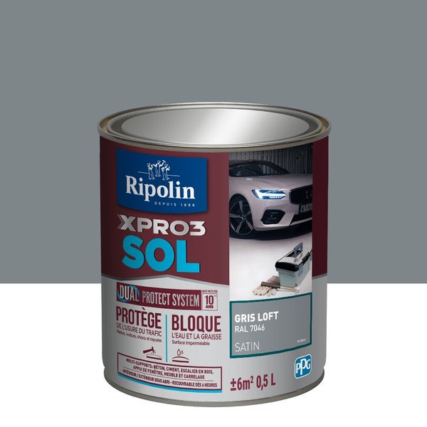 Peinture Sol Extérieur / Intérieur Xpro 3 Ripolin, Gris Loft, 0.5 L