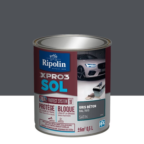 Peinture Sol Extérieur / Intérieur Xpro 3 Ripolin, Gris Béton, 0.5 L