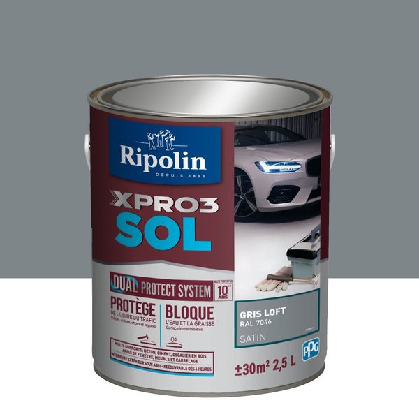 Peinture Sol Extérieur / Intérieur Xpro 3 Ripolin, Gris Loft, 2.5 L