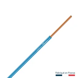 Fil électrique 1.5 Mm² H07VU, en couronne de 100 m bleu